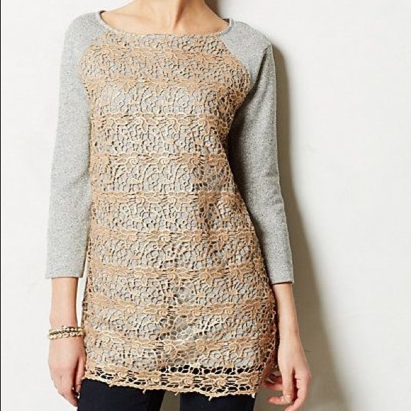 Anthropologie Tops - Anthropologie Floral Lace Overlay Tunic Sweatshirt